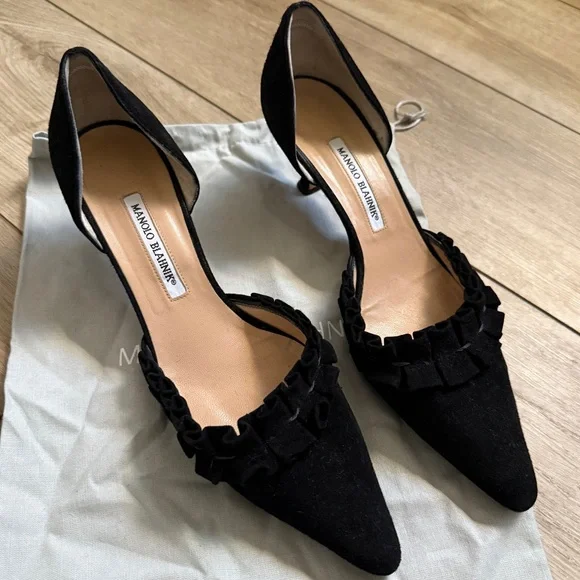 Manolo Blahnik Black Suede Kitten Heel Size 10 41 - Picture 3 of 7